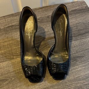 Jessica Simpson Black Croc-Embossed Heels
